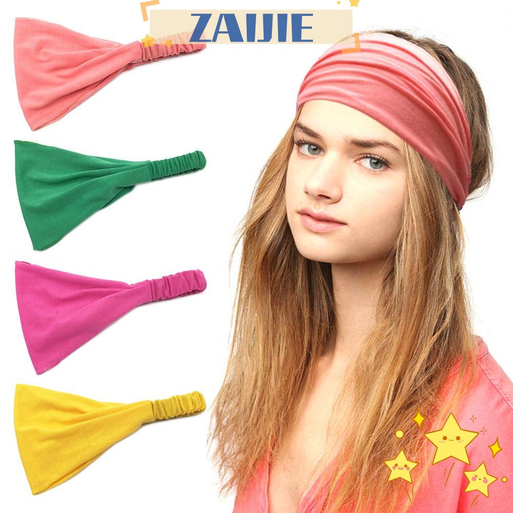 Set 24 Băng Đô Thể Thao Co Giãn Màu Sắc Trơn Dành Cho Nữ Zaijie