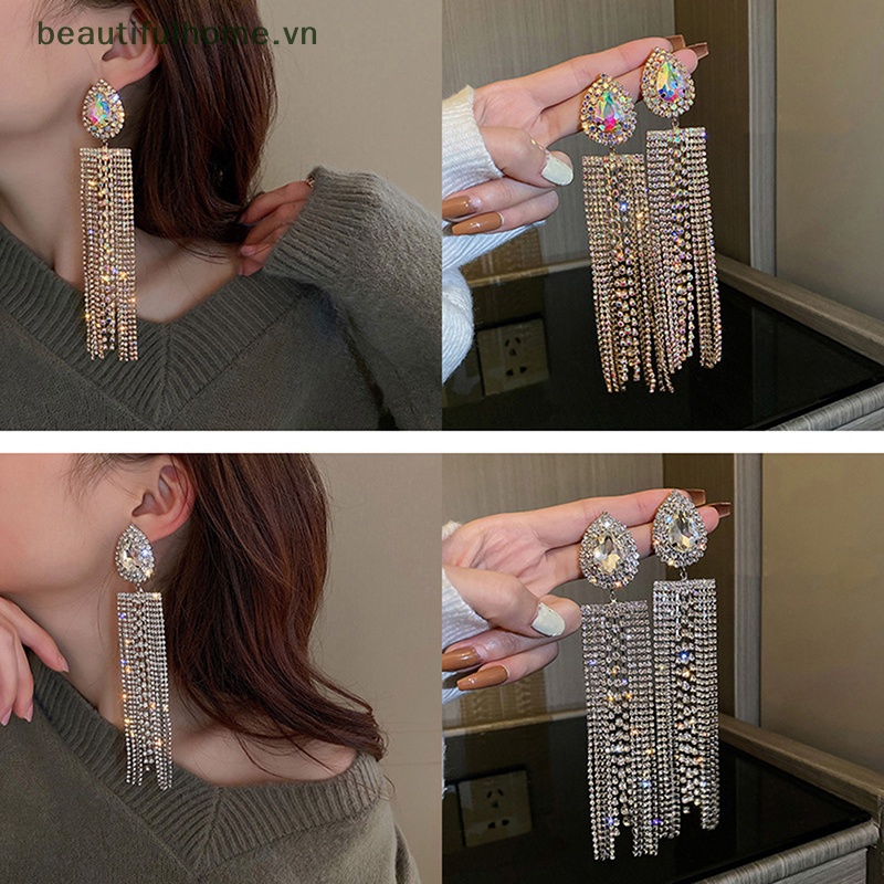 Bông Tai Kim Bạc Dáng Dài Đính Đá Thời Trang Cho Nữ