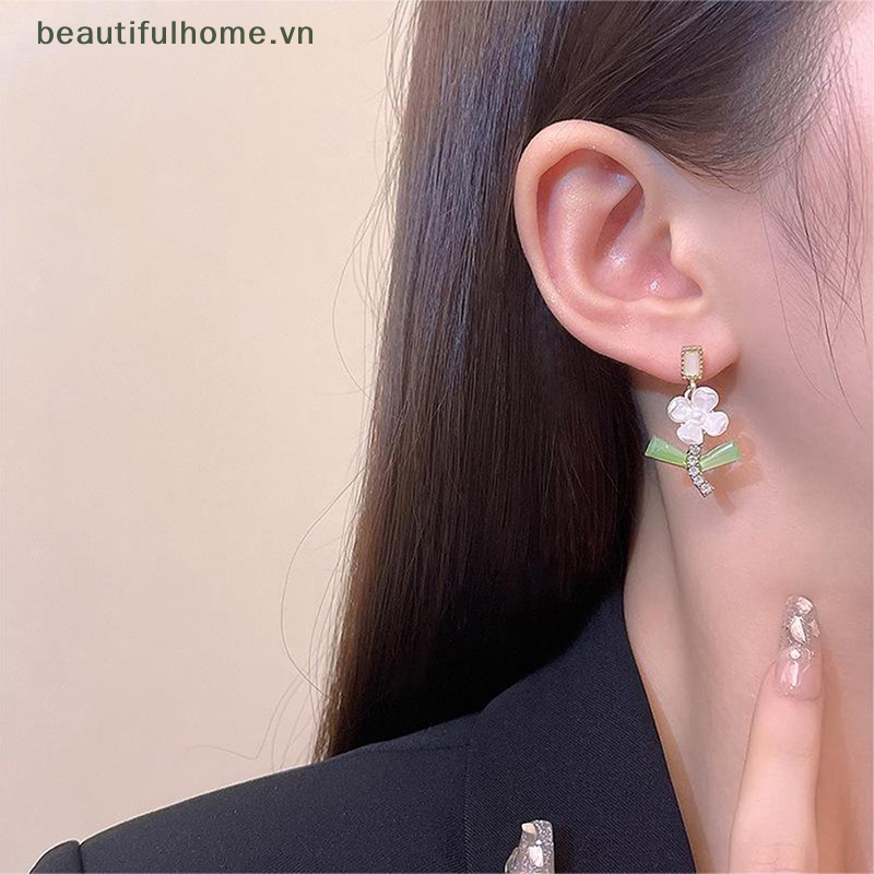 1 Đôi Bông Tai Dây Quấn Hoa Đính Ngọc Trai Màu Xanh Lá Đơn Giản Thời Trang Dành Cho Nữ