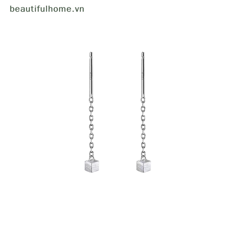 [beautifulhome] Khuyên Tai Dáng Dài Tua Rua Hình Hộp Phong Cách Đơn Giản Hợp Thời Trang Mỏng [beauty]