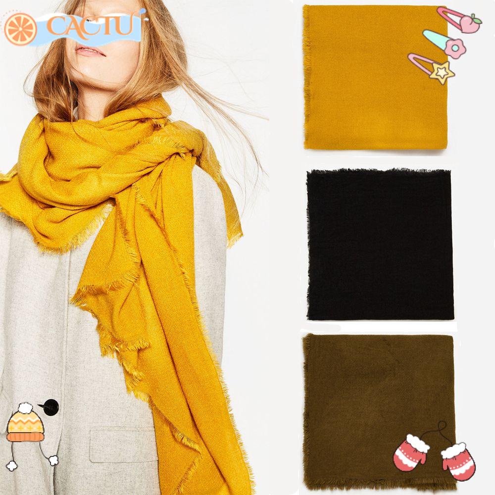 Khăn Choàng Cổ Dài Vải Cashmere Màu Sắc Trơn Ấm Áp Cho Nữ