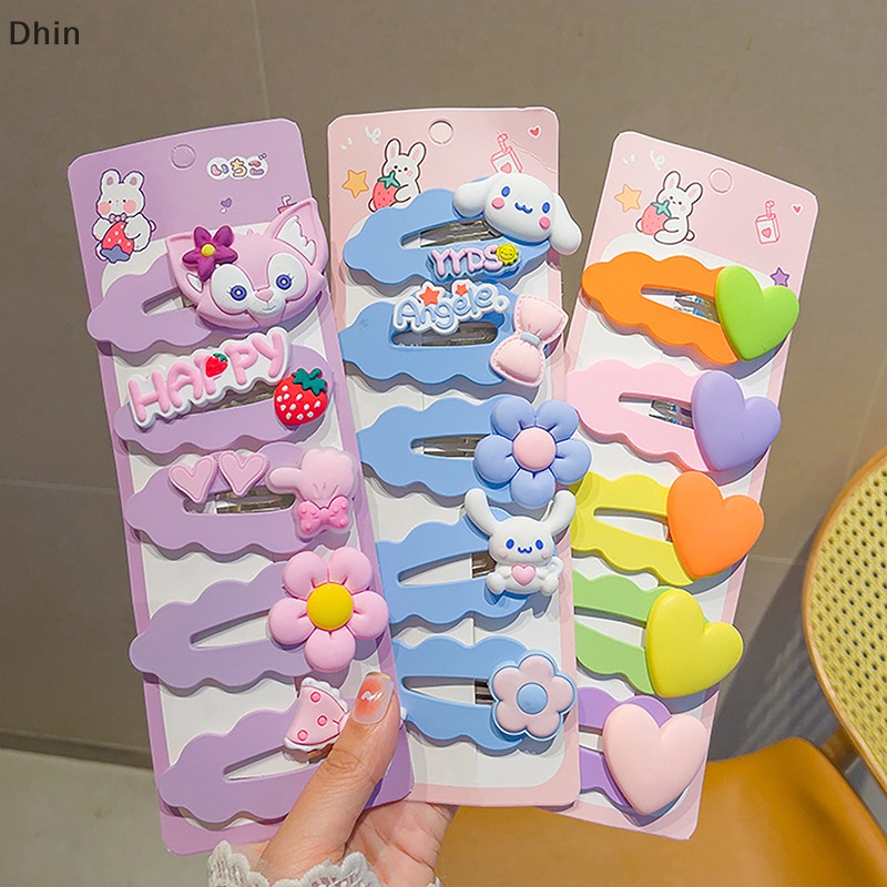 Set 5 Kẹp Tóc Hình Trái Tim / Gấu / Thỏ Hoạt Hình Dễ Thương Cho Bé Gái