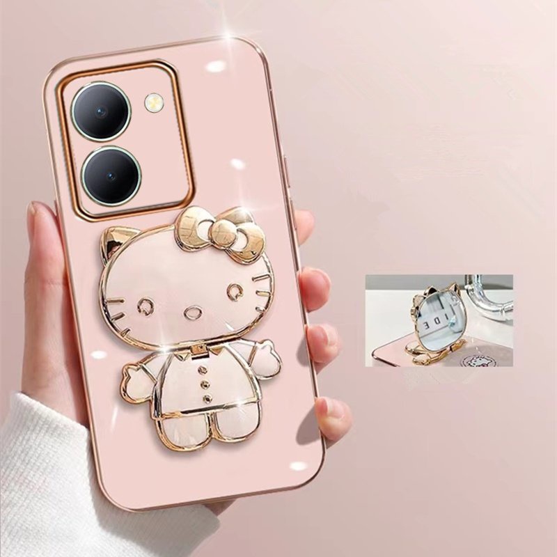 Ốp Điện Thoại Mềm Có Giá Đỡ Và Gương Soi KT Đáng Yêu Cho VIVO Y36 5G 4G 2023
