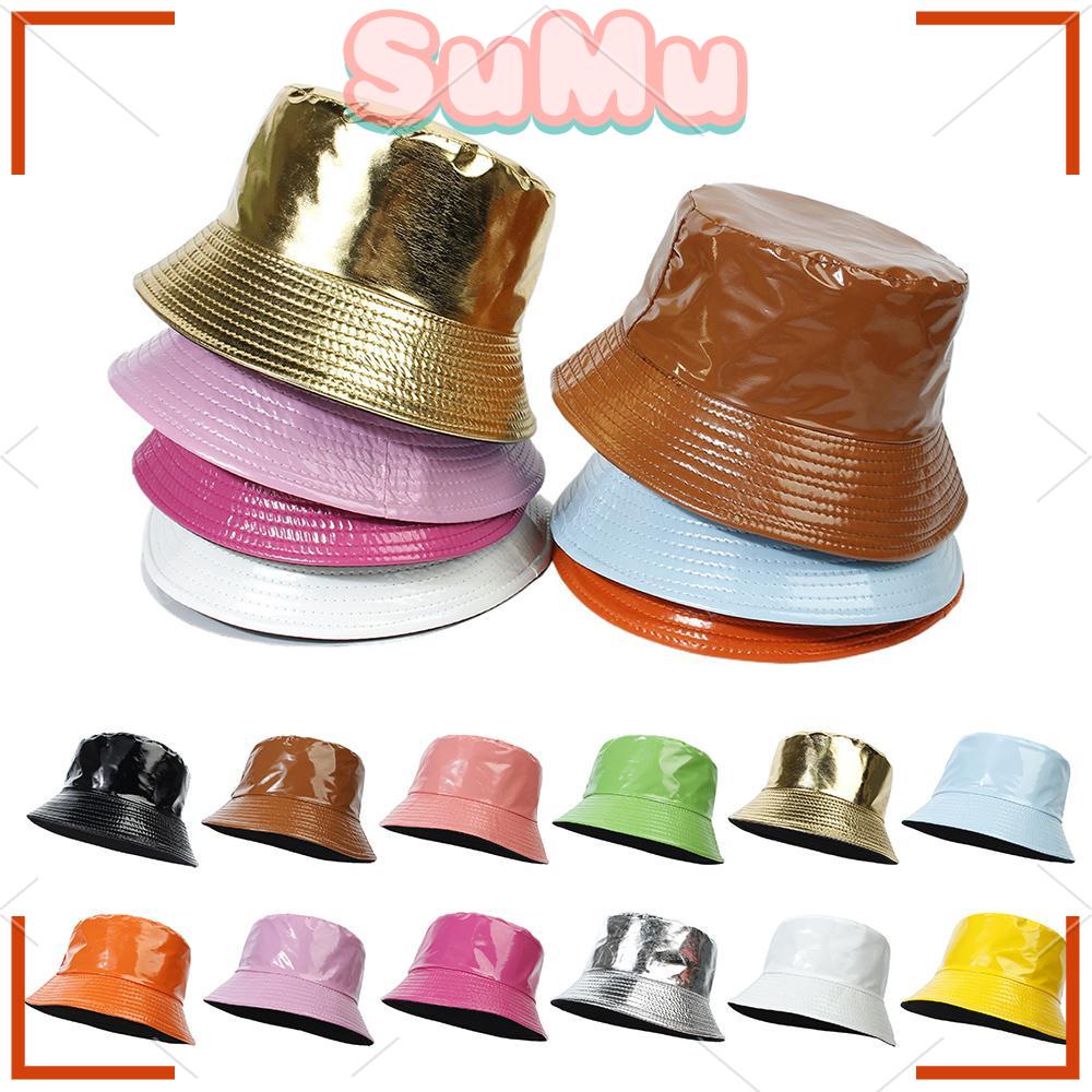 Mũ Bucket Chất Liệu Da PU Và Cotton Phong Cách Retro