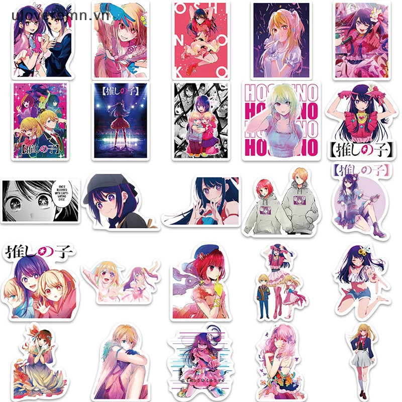 Bộ 50 Miếng Dán Hoạt Hình Oshi no Ko Trang Trí Laptop / Xe Hơi / Ván Trượt / Xe Đạp