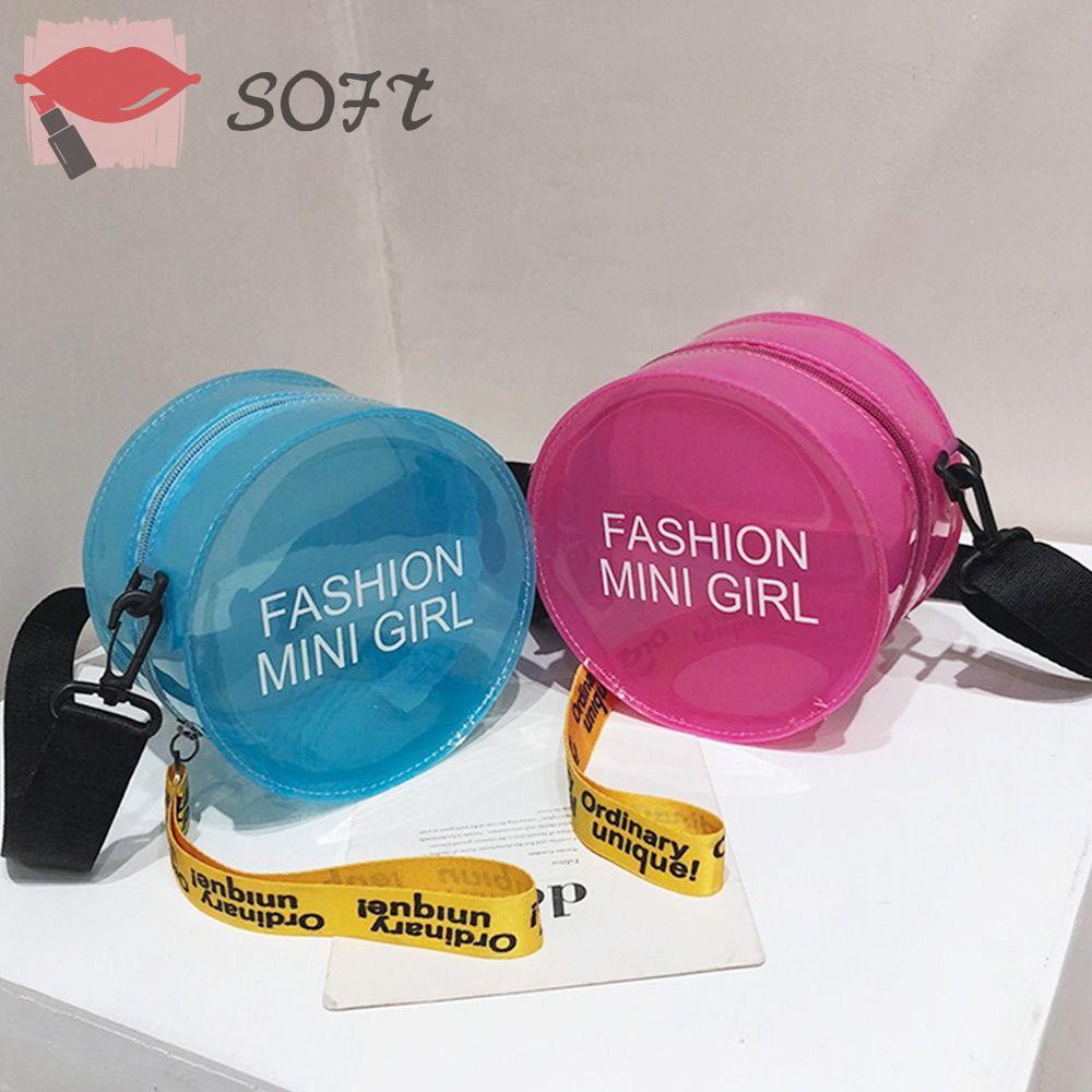 Túi Đeo Chéo Tròn Nhỏ Màu Laser In Chữ Thời Trang