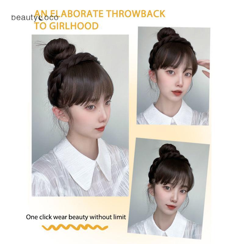 Beautycoco🍊Băng Đô Tóc Giả Kiểu Tóc Tết Bím Liền Mạch Có Mái Cho Nữ