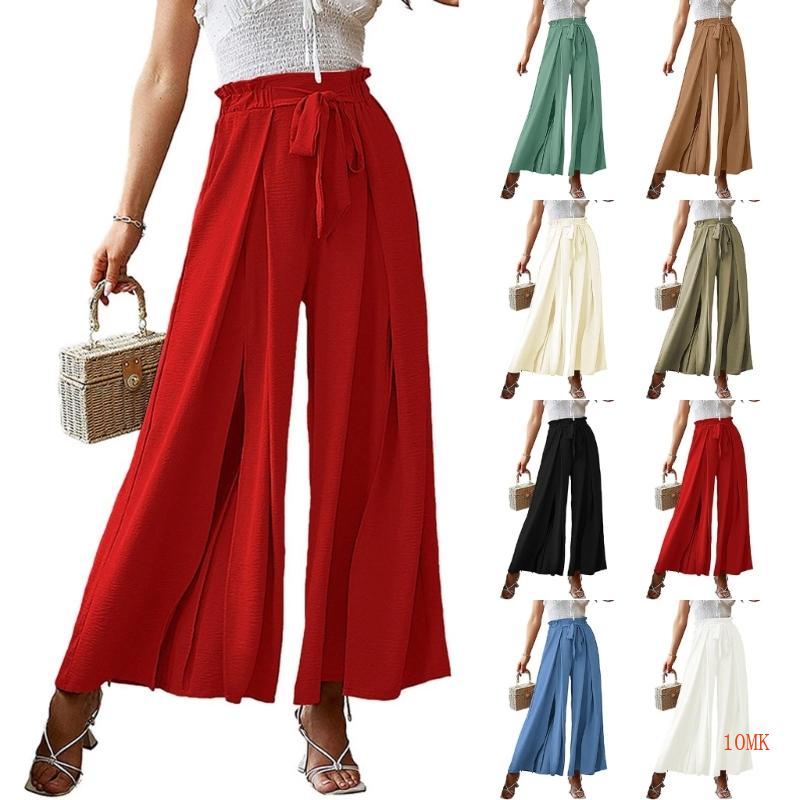 Xiangbao Quần Dài Tới Mắt Cá Chân Eo Cao Dáng Rộng Màu Trơn Phong Cách Hiện Đại