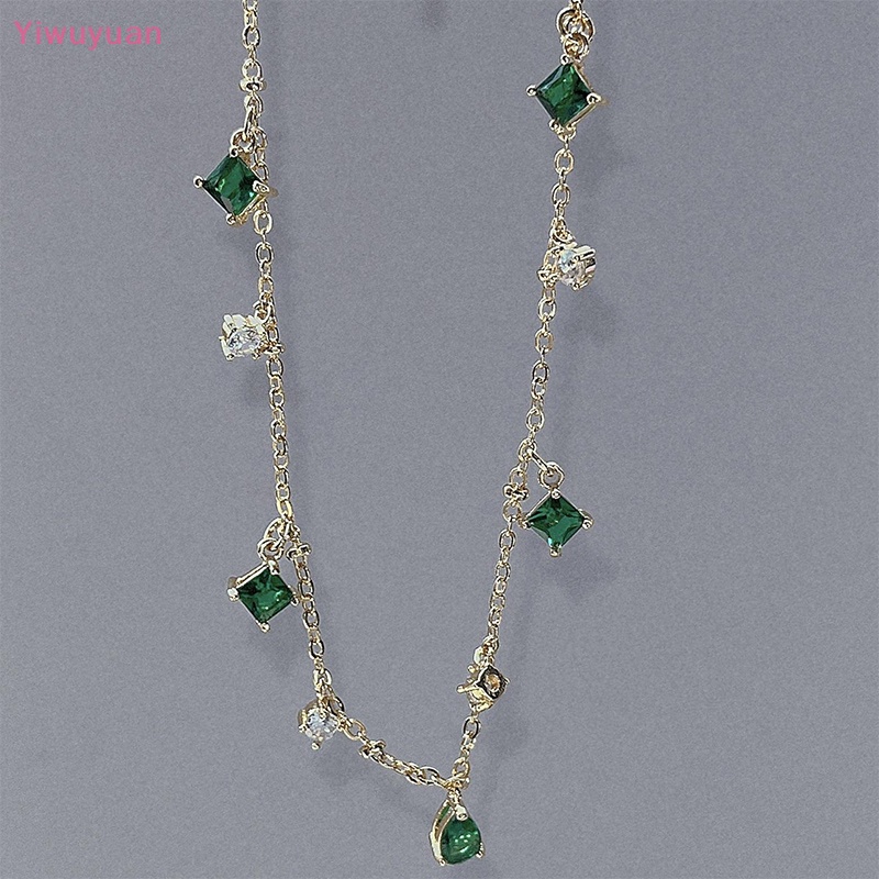 < Yiwuyuan > Vòng cổ Đính Đá Ngọc Lục Bảo Tinh Tế Phong Cách Retro Đơn Giản Cho Nữ Mới