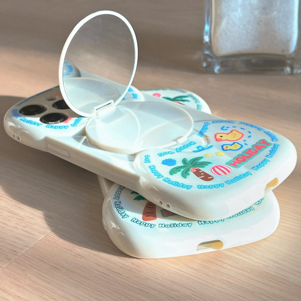 Ốp Điện Thoại Silicon Gắn Gương 3D Hình Cún Con / Bãi Biển Cho iPhone 14 12 13 11 PRO MAX