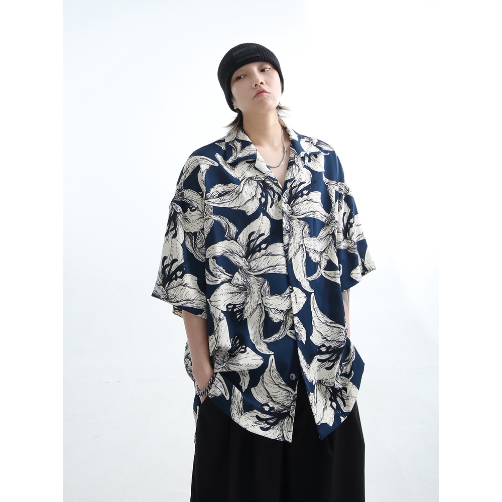 {GRNL} Áo Sơ Mi Tay Ngắn Dáng Rộng Năm Tấc Họa Tiết Vẽ Tay Tự Nhiên Thoáng Khí Retro Cho Nam Và Nữ