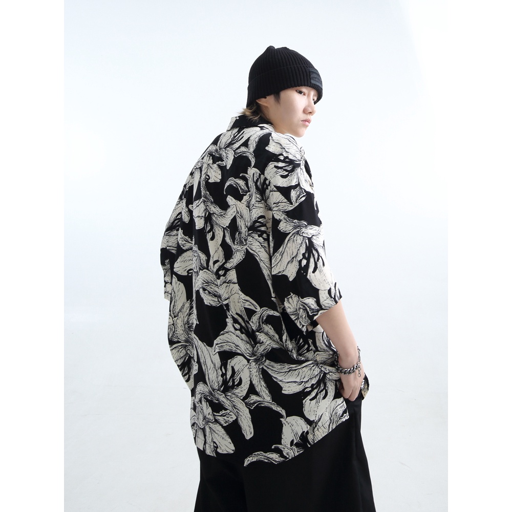 {GRNL} Áo Sơ Mi Tay Ngắn Dáng Rộng Năm Tấc Họa Tiết Vẽ Tay Tự Nhiên Thoáng Khí Retro Cho Nam Và Nữ