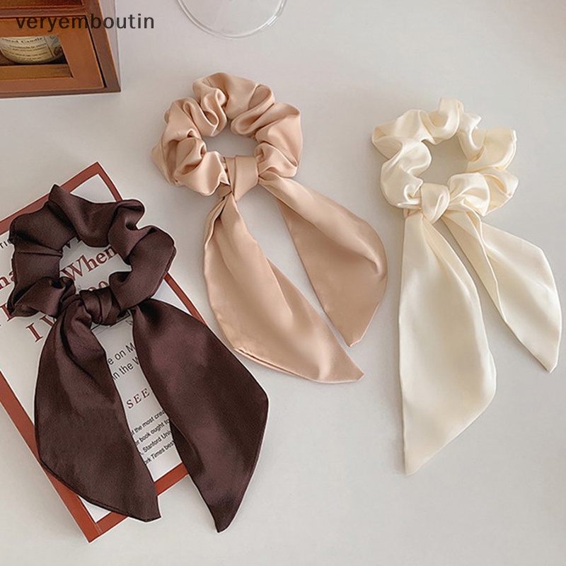 Dây Buộc Tóc Ruy Băng Dài Co Giãn Màu Trơn Thời Trang Thanh Lịch Cho Nữ