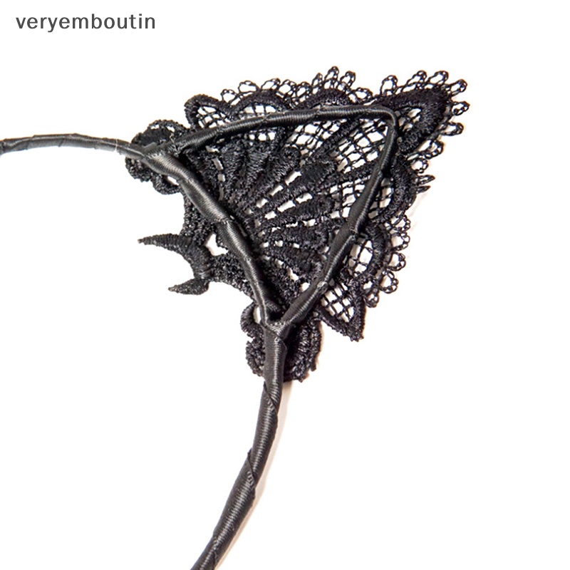 Băng Đô Cài Tóc Hình Tai Mèo Đen Phối Ren Thời Trang Gợi Cảm Cho Nữ