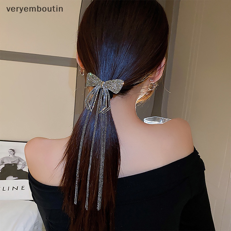 Kẹp Tóc Nơ Tua Rua Đính Đá Lấp Lánh Thời Trang Cho Nữ