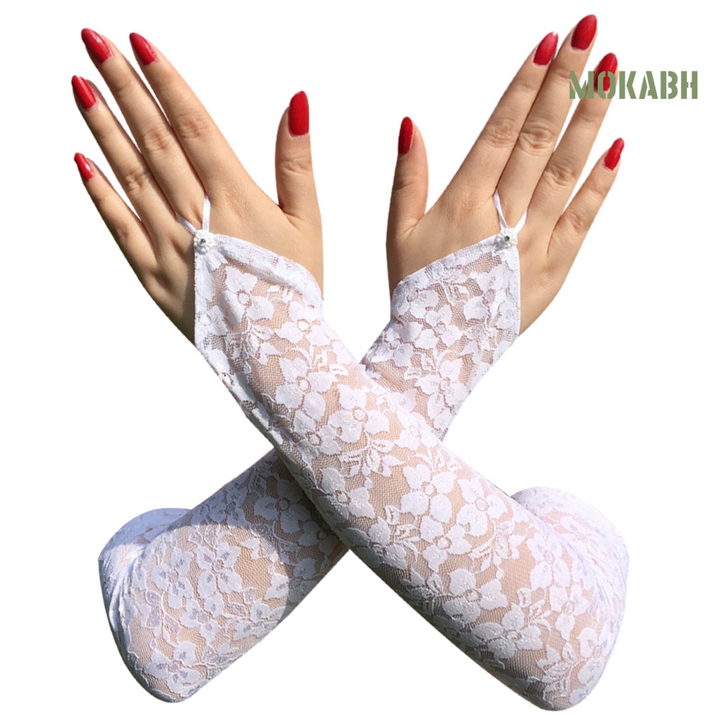 1 Đôi Găng Tay Cô Dâu Hở Ngón Màu Sắc Thanh Lịch