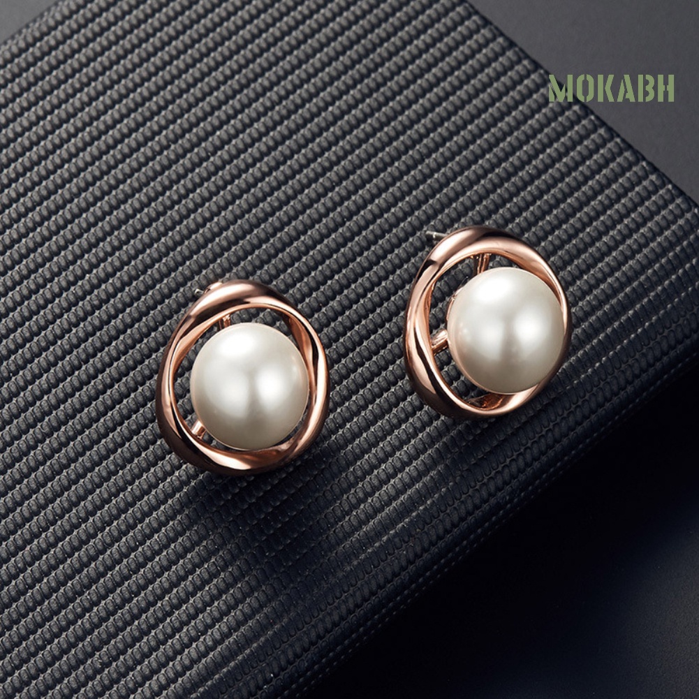 Bộ Vòng cổ + Bông Tai Đính Ngọc Trai Nhân Tạo Hình Tròn Cho Nữ