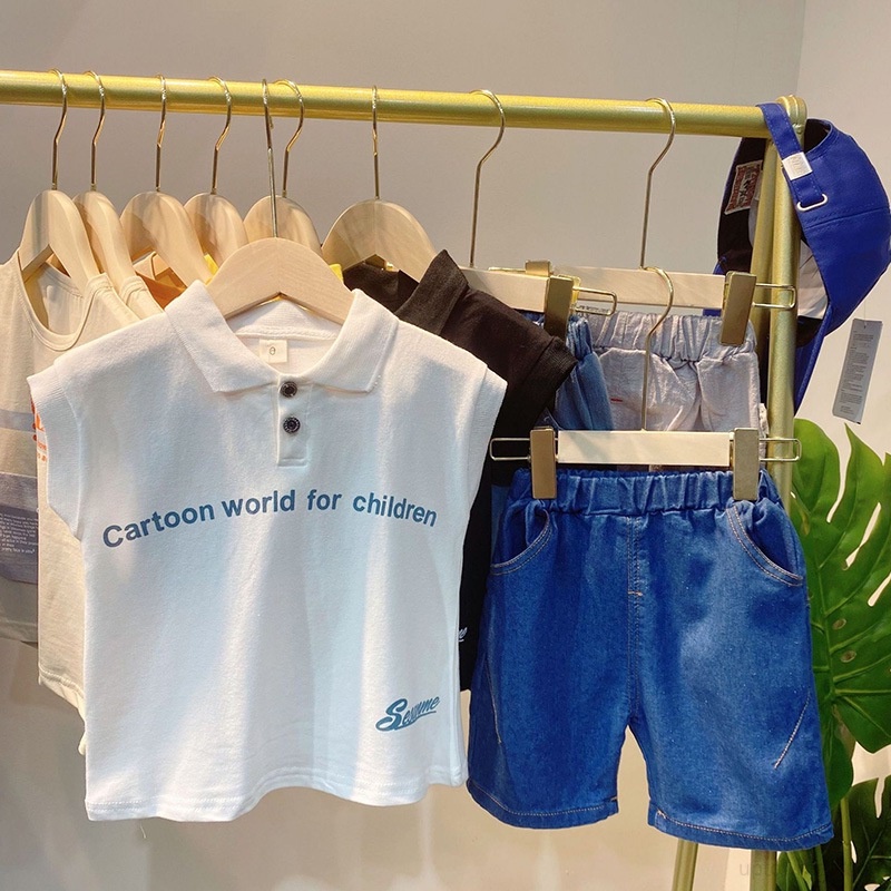 Bộ Đồ Jean Sát Nách In Hoạt Hình Kiểu Hàn Quốc Thời Trang Mùa Hè