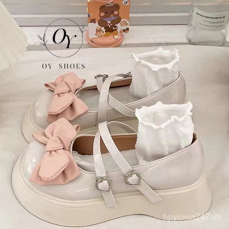 Giày Búp Bê Da Đế Dày Đính Nơ Xinh Xắn Thời Trang Hè 2023 Phong Cách Nhật Bản Cho Nữ