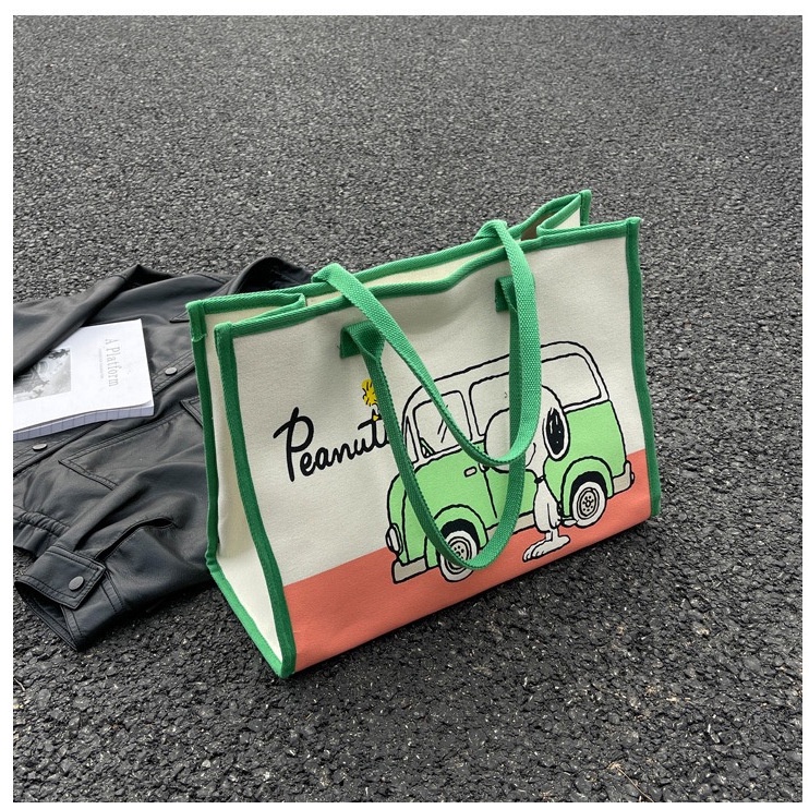 Túi Tote Đeo Vai / Xách Tay Bằng Vải Bạt Sức Chứa Lớn In Họa Tiết Hoạt Hình Cho Mẹ / Bé