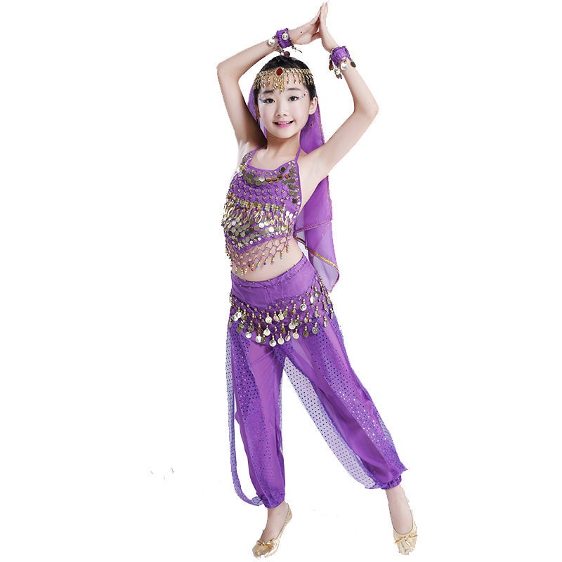 Trẻ em trang phục biểu diễn khiêu vũ ấn độ múa bụng tân cương quần áo khiêu vũ mẫu giáo dân tộc biểu diễn trang phục cô gái