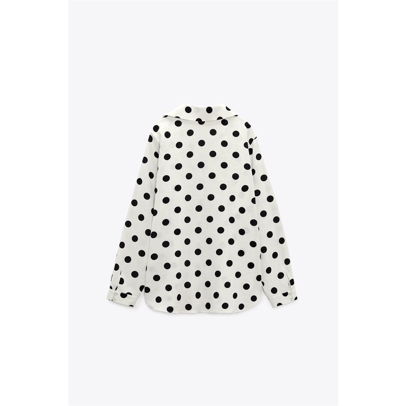 Zara Áo Sơ Mi Vải Lanh Form Rộng Họa Tiết Chấm Bi Thời Trang Mùa Hè Cho Nữ 3715625