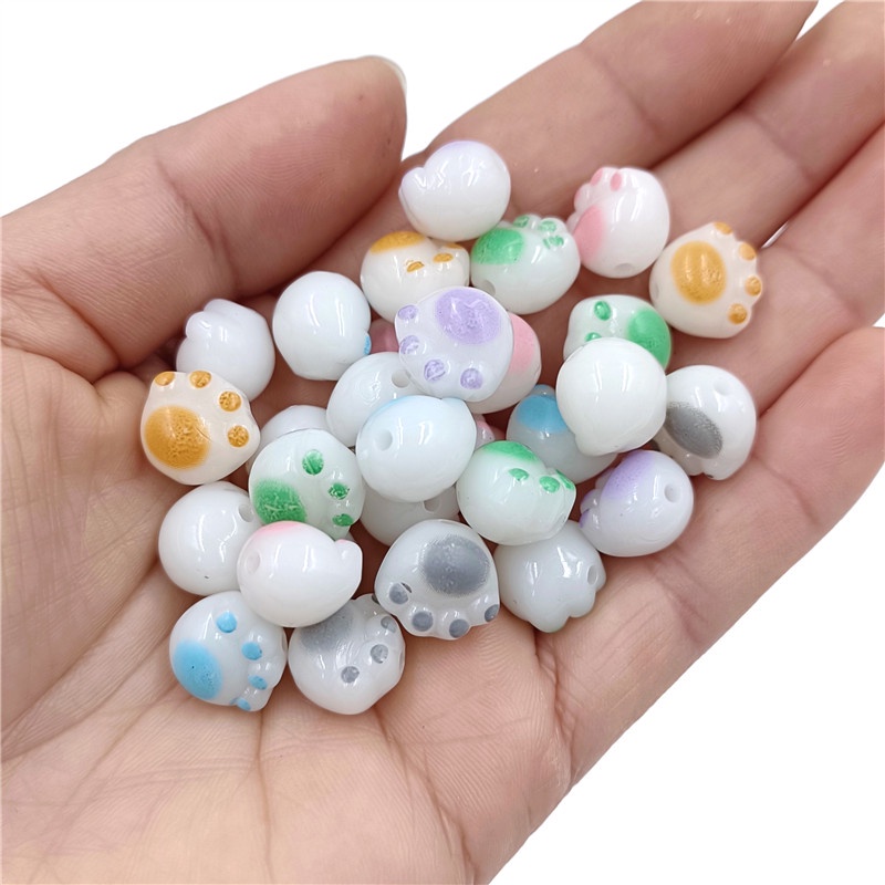 Set 10 Hạt Ngọc Bích Trắng Nhân Tạo Hình Dấu Chân Mèo Làm Trang Sức Thủ Công