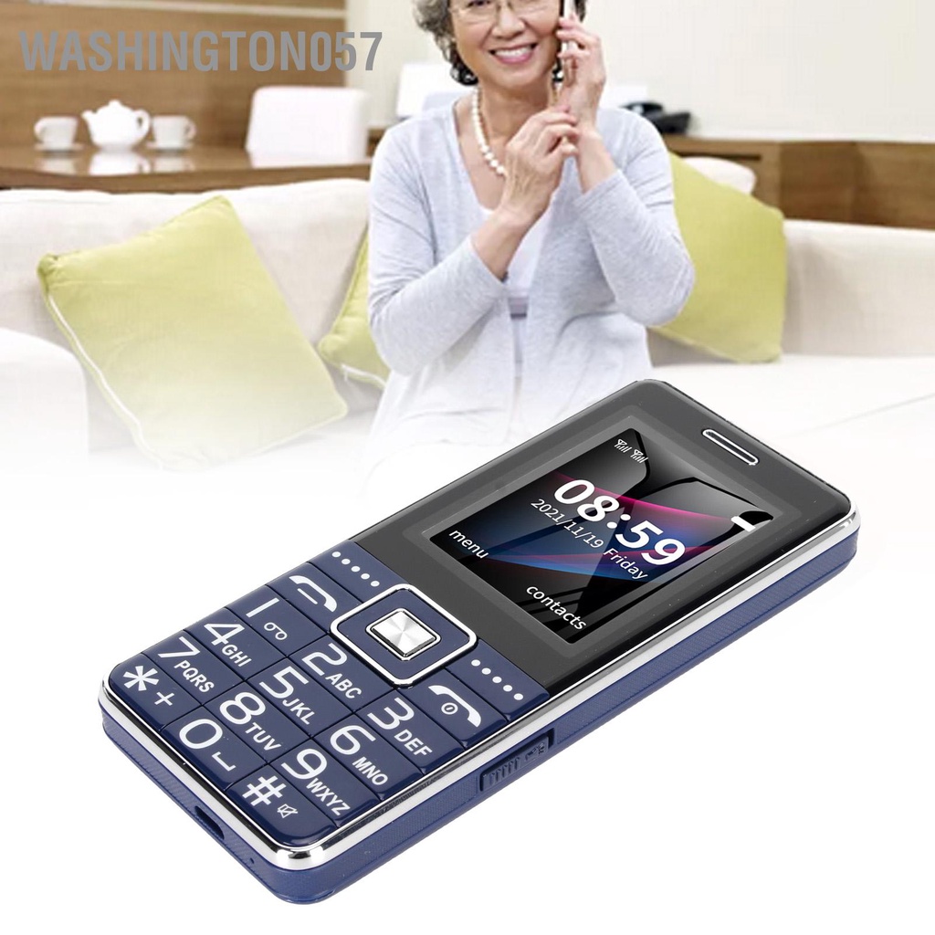 Washington057 Điện thoại GSM Dual SIM 2G đã mở khóa Màn hình 2.4in di động cao cấp Chế độ chờ kép Nút lớn Loa màu xanh với Pin 6800mah tích hợp