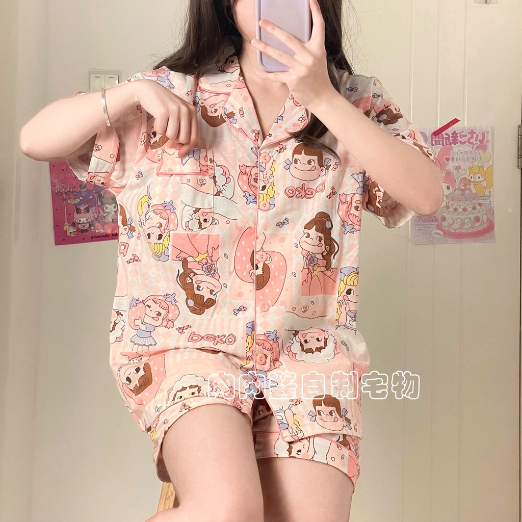 Bộ Đồ Ngủ Tay Ngắn Chất Cotton Họa Tiết Hoạt Hình Phong Cách Nhật Bản Thời Trang Mùa Hè Xinh Xắn Cho Nữ