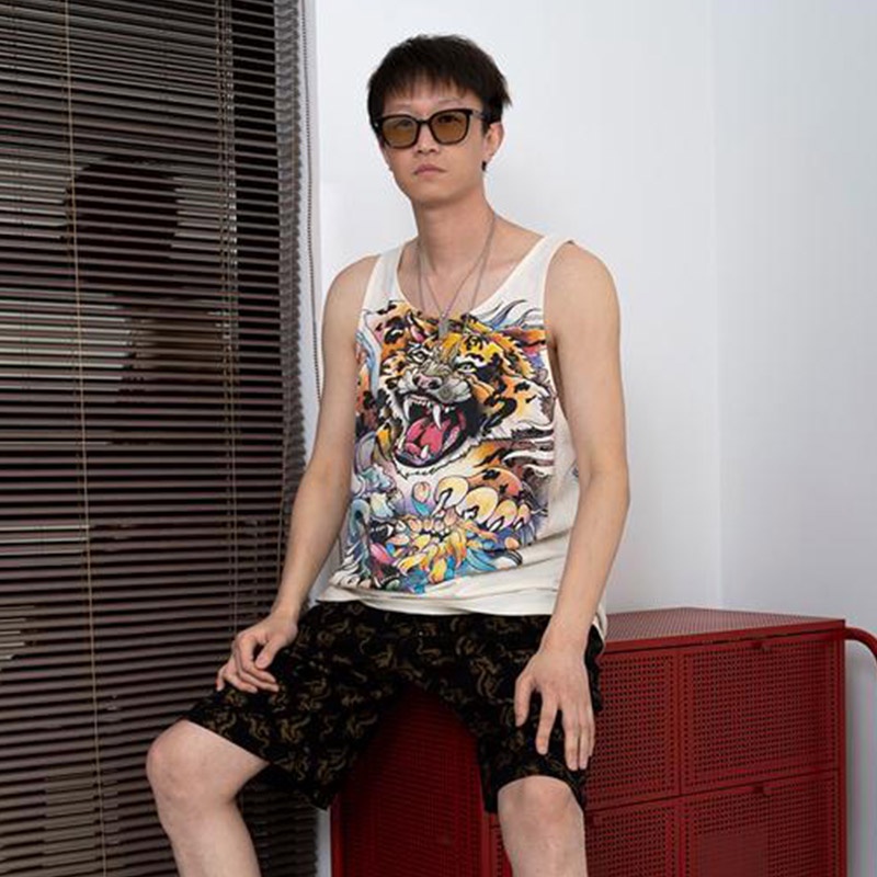 Áo không tay HANLU cotton dáng rộng thấm hút mồ hôi thoáng khí in họa tiết rồng và hổ họa thời trang cho nam