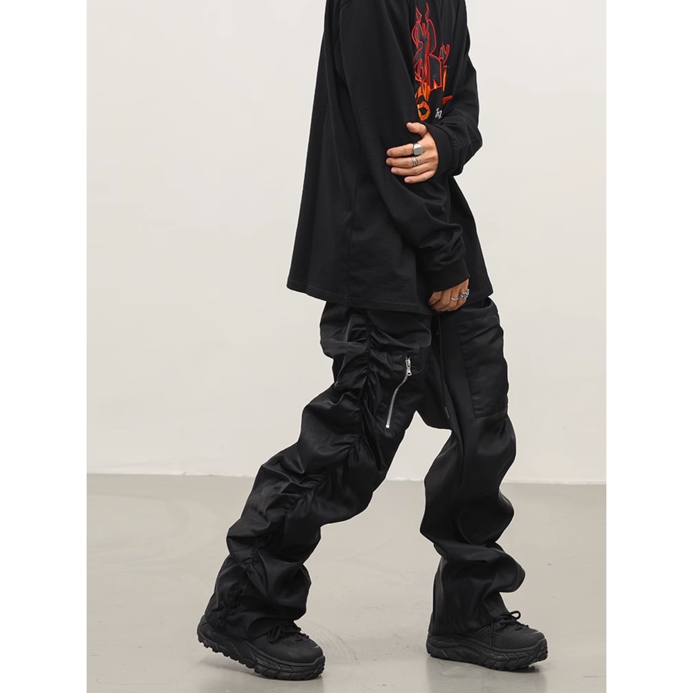 Áo Khoác Nylon Dây Rút Xếp Ly Phong Cách Đường Phố Mỹ Btsg