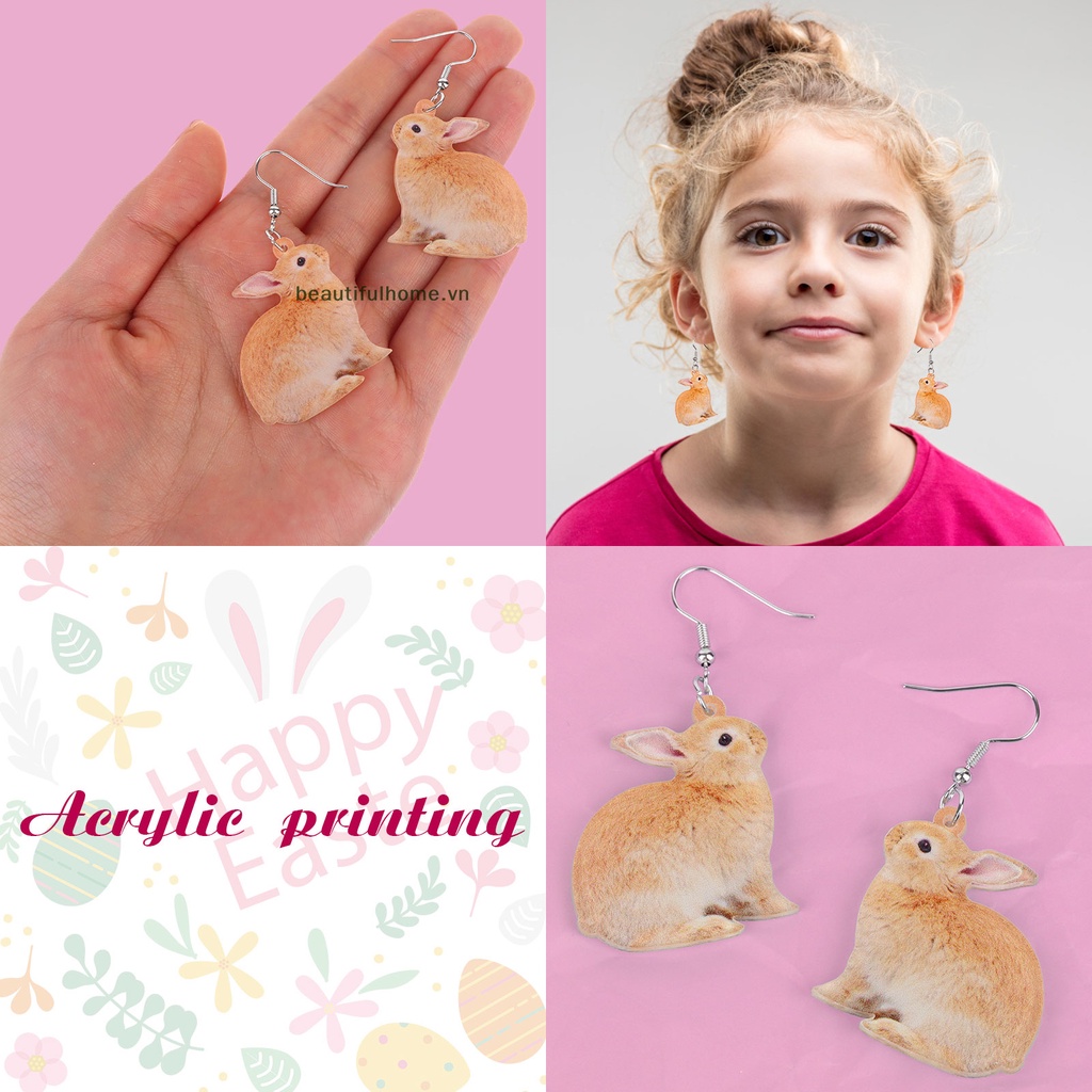 Set 6 Đôi Bông Tai Acrylic Hình Thỏ Phục Sinh Dễ Thương Cho Nữ