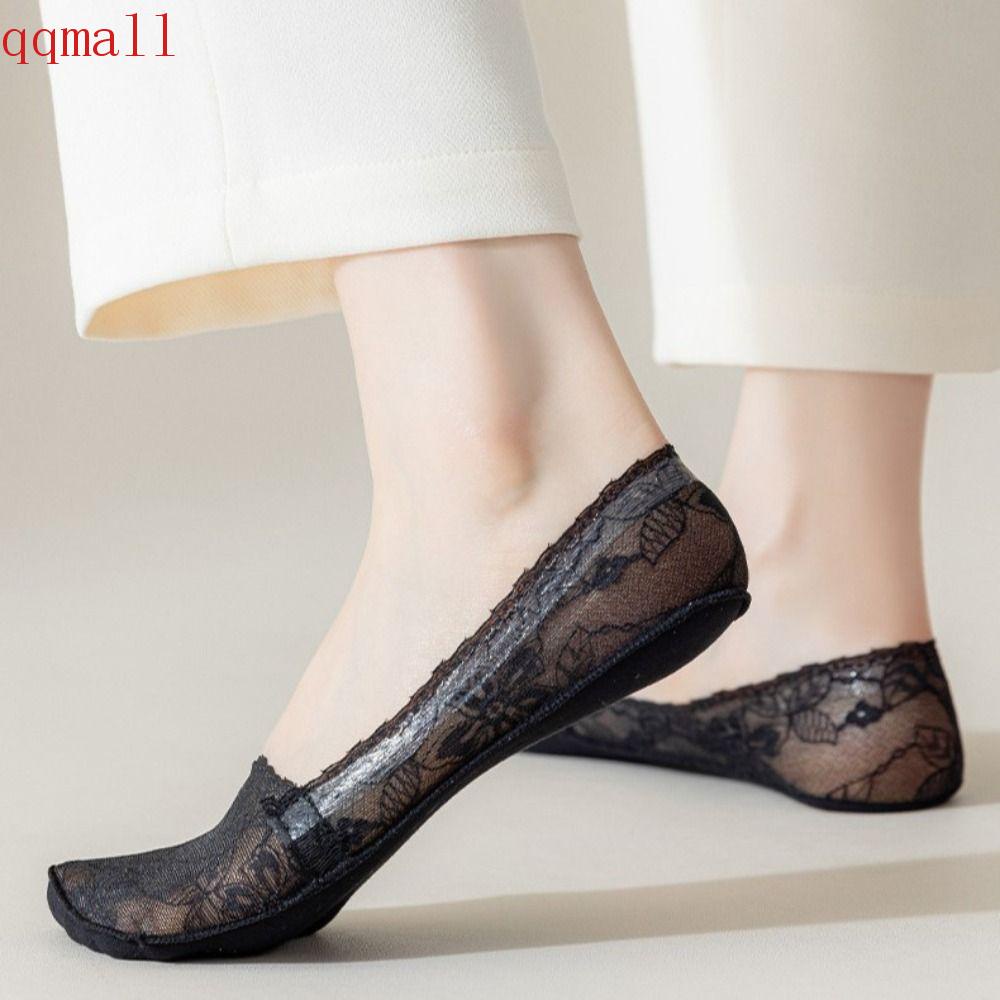 Qqmall Đôi Vớ Thuyền Co Giãn Thoáng Khí Hở Mũi Màu Trơn Thời Trang Dành Cho Nữ