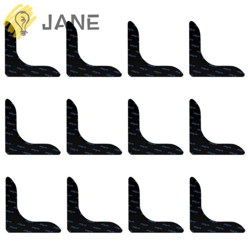 Set 12 Kẹp Góc Tròn / Tam Giác Bằng PU Màu Đen Có Thể Tái Sử Dụng Cho Thảm Gỗ / Sàn Nhà