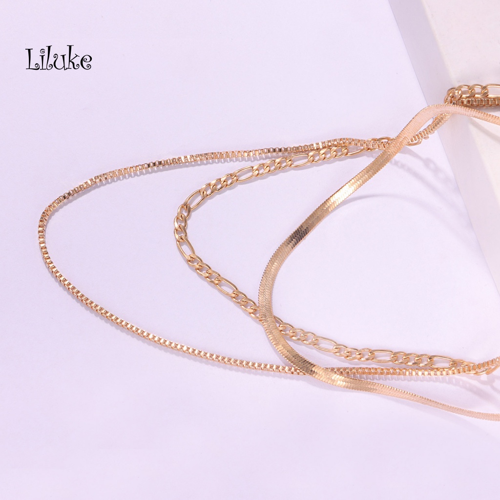 Lk Vòng Cổ Dây Chuyền Xương Rắn 3 Lớp Màu Vàng / Bạc Tùy Chỉnh Thời Trang Làm Quà Tặng Cho