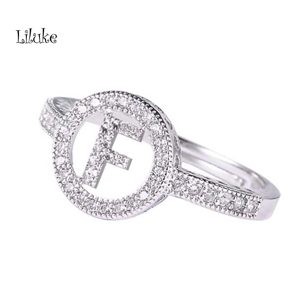 Nhẫn Hợp Kim Mạ Bạc Trang Trí Chữ Cái Đính Đá Thời Trang Cho Nữ
