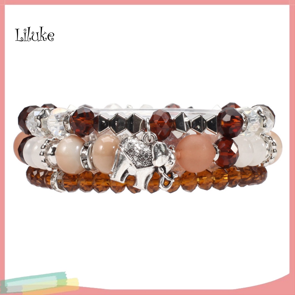 Set 3 Vòng Tay Dây Bện Giả Da Đính Hạt Màu Trơn Phong Cách Bohemia