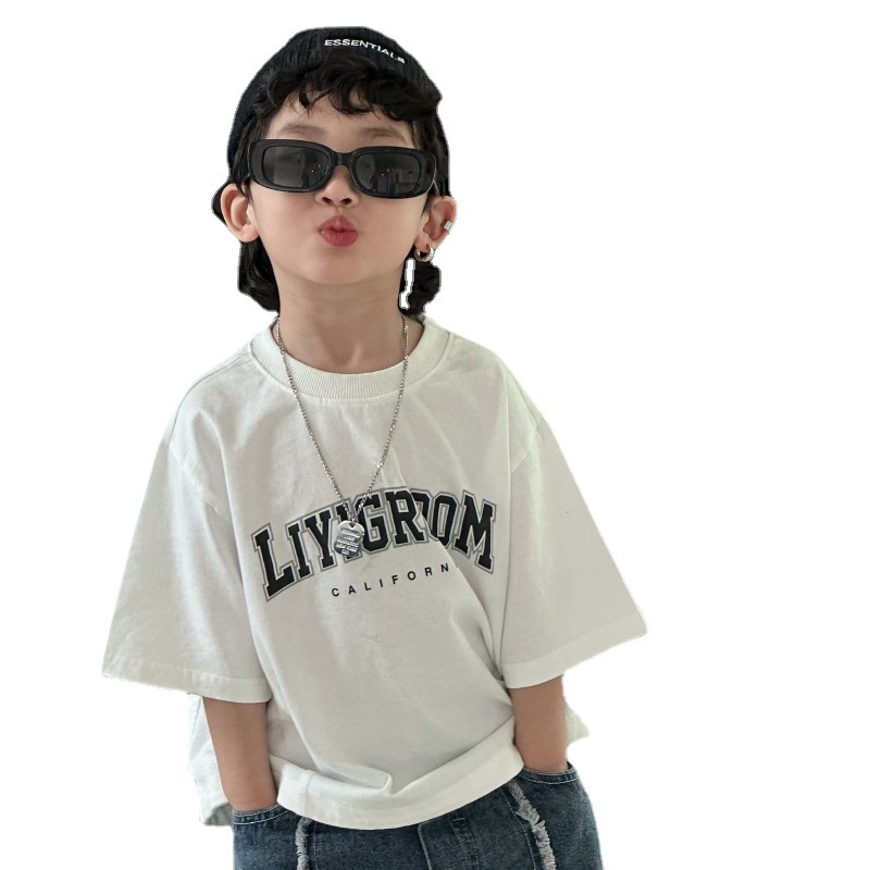 Áo Thun Cotton Ngắn Tay In Chữ Thời Trang Hàn Quốc 2023 Cho Bé Trai