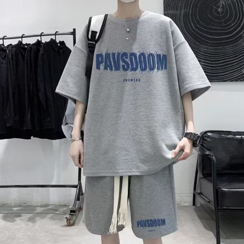 Set đồ thể thao HANLU ngắn tay đơn giản phong cách harajuku thời trang cho nam