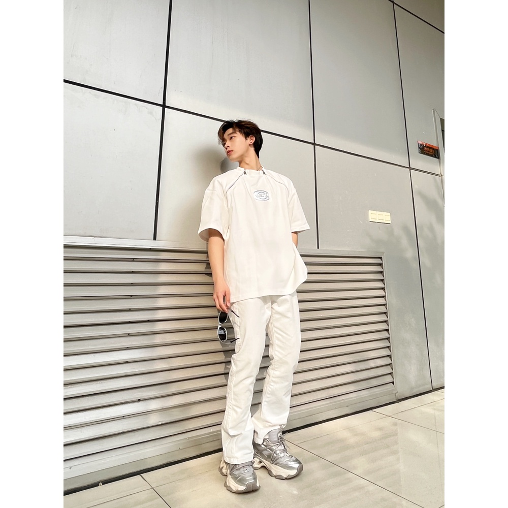 Áo Thun Ngắn Tay Cao Cấp Thiết Kế Khóa Kéo Đôi Phong Cách Hip Hop Đường Phố Mỹ Mùa Hè