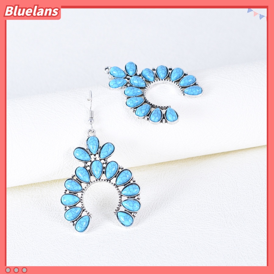 [BLS] Khuyên Tai Hình Học Đơn Giản Đính Ngọc Lam Phong Cách Âu Mỹ Cá Tính Retro