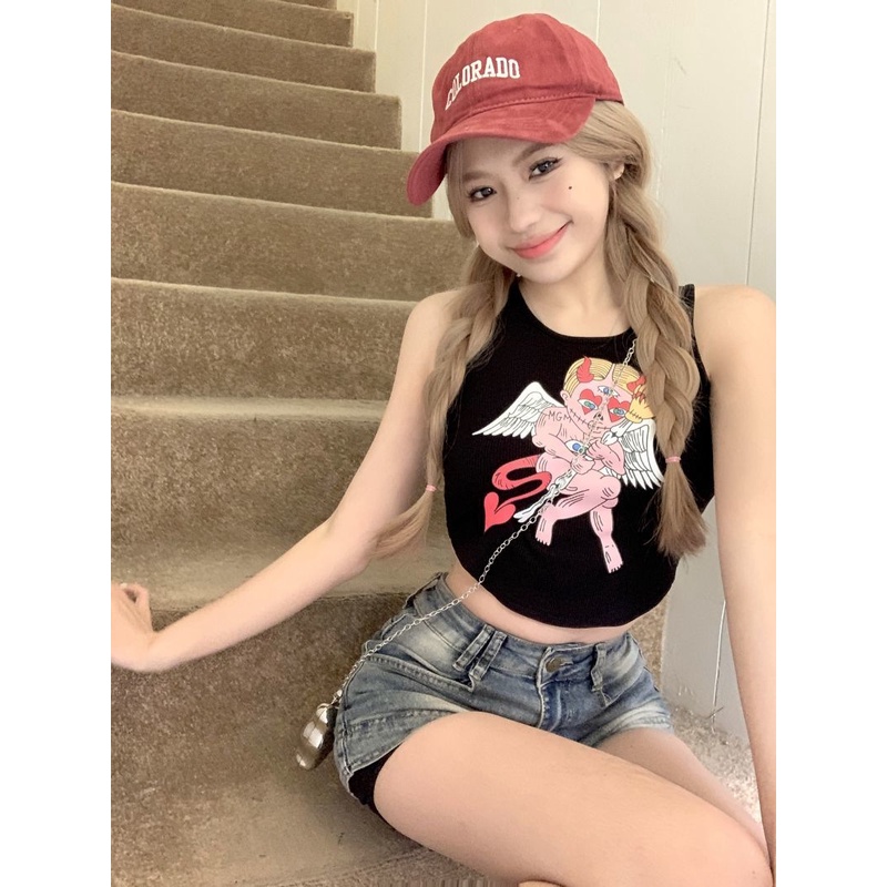 Áo Hai Dây Dáng Ôm In Họa Tiết Hoạt Hình Thời Trang Mùa Hè Quyến Rũ Cho Nữ