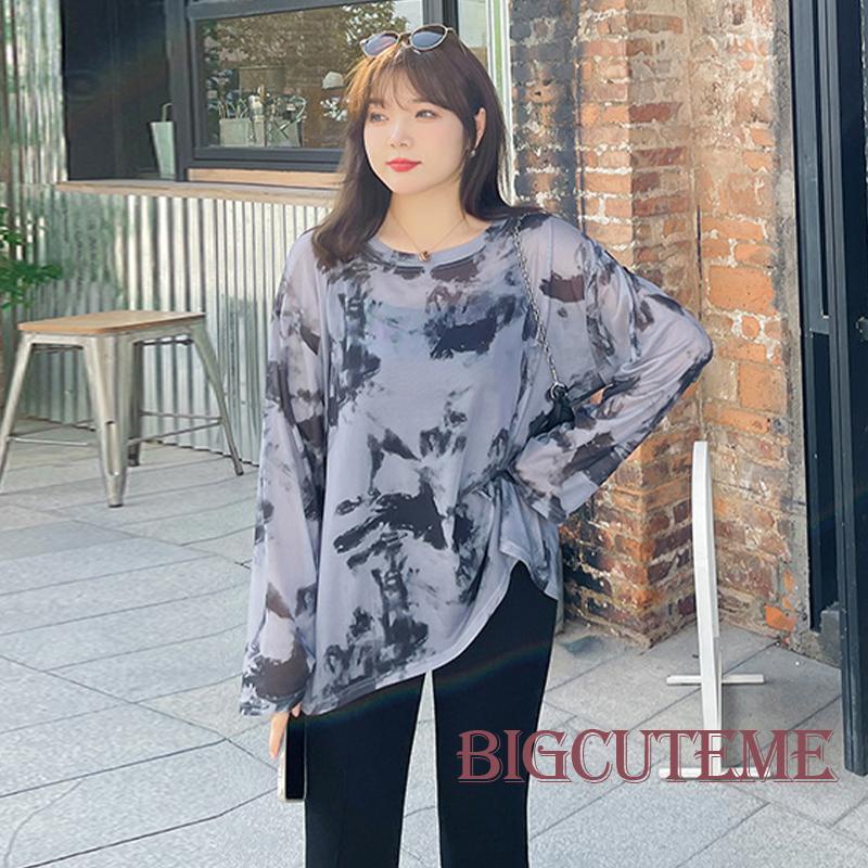 Áo Thun Lưới Tay Dài Nhuộm Màu Cổ Thuyền Trong Suốt Phong Cách Đường Phố Mùa Hè Cho Nữ