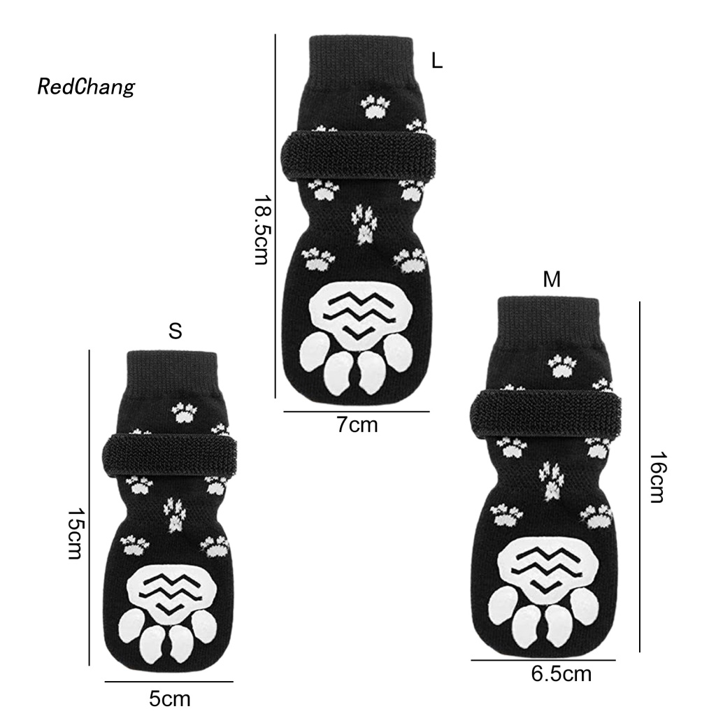 Rc ~ Set 4 Đôi Vớ Bằng Cotton Siêu Mềm Chống Trượt Thoáng Khí Trang Trí Dấu Chân Chó Cỡ Vừa Lớn Bảo Vệ Thú Cưng