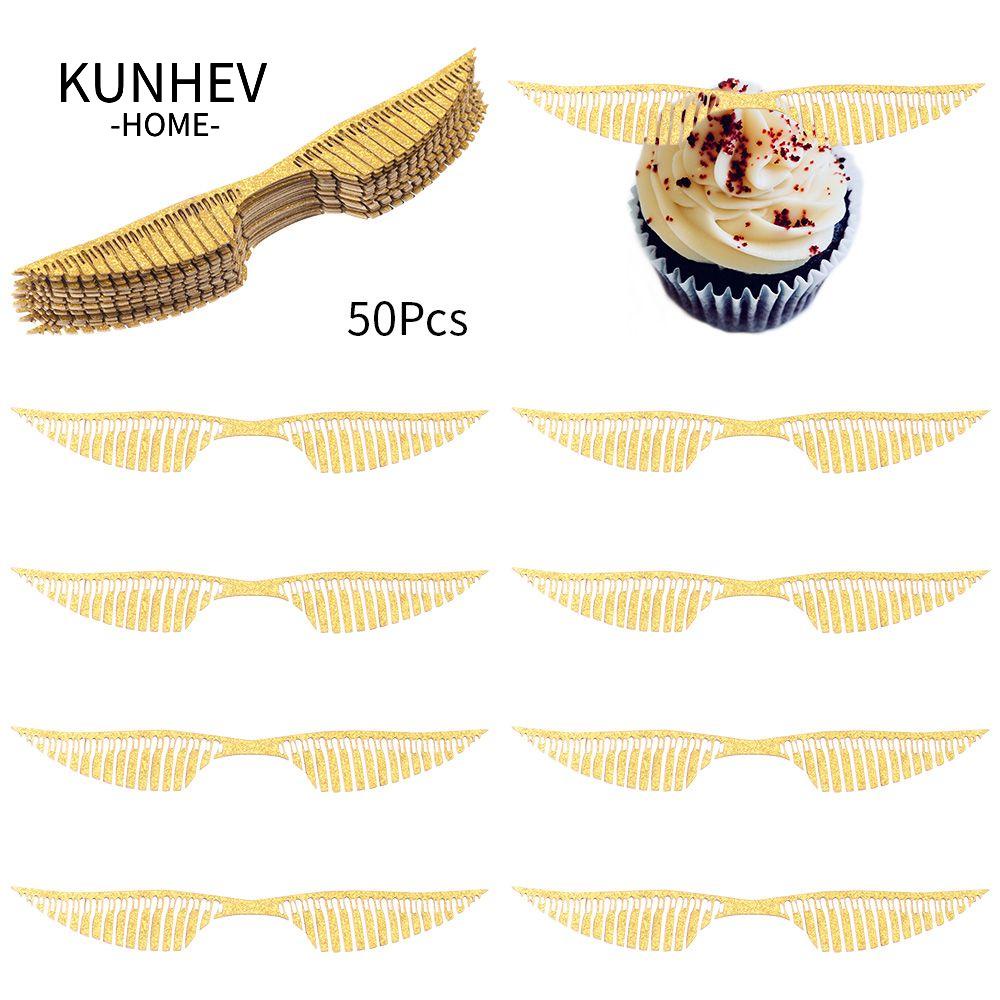 KUNHEV Set 50 Phụ Kiện Trang Trí Bánh Cupcake Hình Đôi Cánh Rỗng