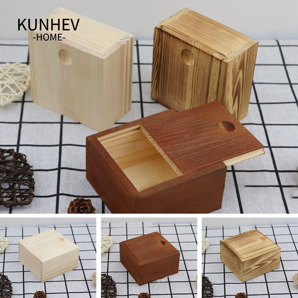 KUNHEV Hộp Gỗ Đựng Thẻ Tự Nhiên Có Nắp Trượt Tiện Dụng