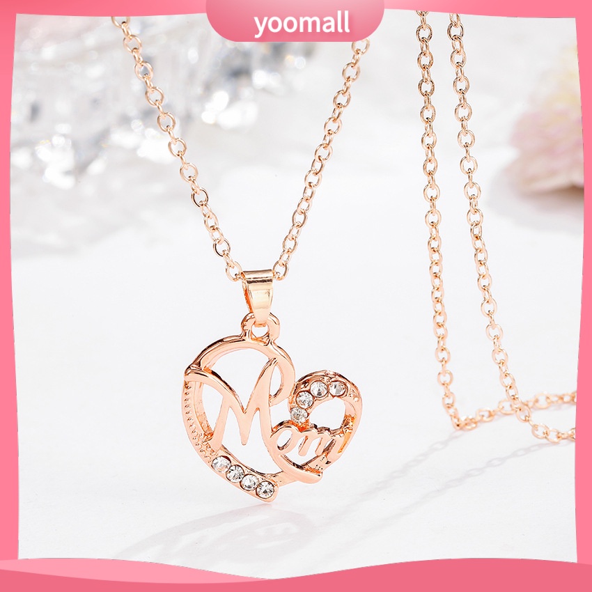[YM] Vòng cổ Mặt Hình Trái Tim Đính Kim Cương Chữ mom