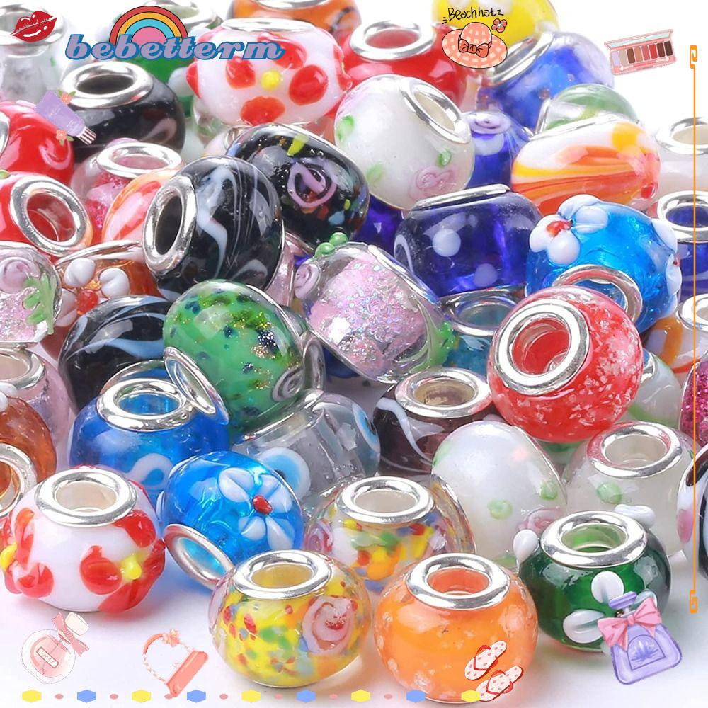 BEBETTERM Bộ 50 Hạt Thủy Tinh Xâu Chuỗi Nhiều Màu Sắc Phong Cách Châu Âu