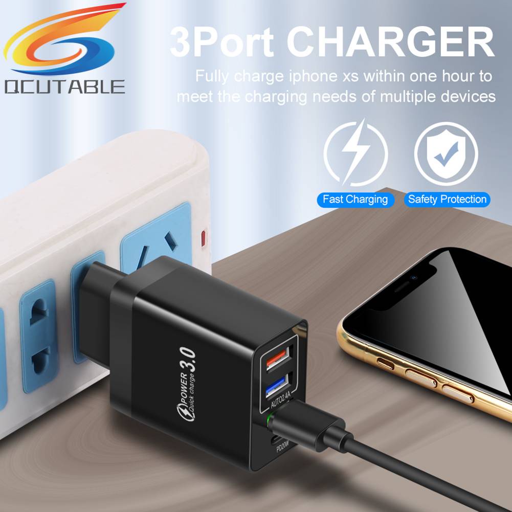 Củ Sạc Nhanh 3 Cổng USB 3.1A PD Type-C Cho Điện Thoại