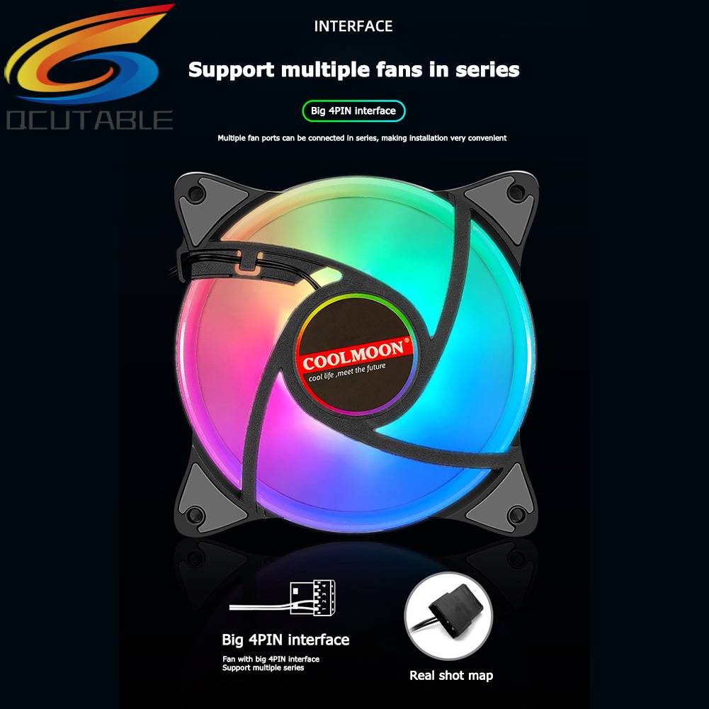 Quạt Làm Mát COOLMOON 12cm Đèn LED 5 Màu Cỡ Lớn 4Pin
